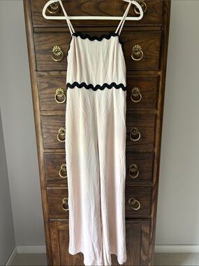 SHEIN Ivory Jumpsuit with Black Scallop Trim